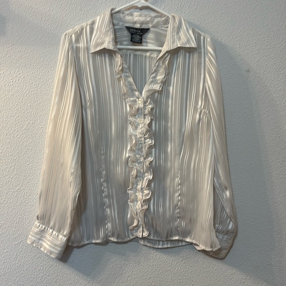 Me George by Mark Eisen sheer ruffle button down size large - Picture 1 of 5